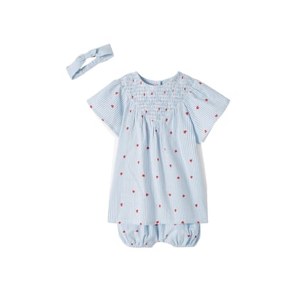 Ensemble en seersucker robe + short + bandeau bébé VERTBAUDET