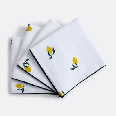 Lot de 4 serviettes de table imprimées en coton, CITRON LA REDOUTE INTERIEURS