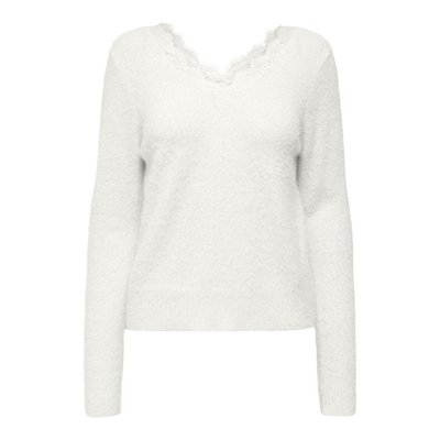 Pull en maille mousseuse, col V dentelle ONLY