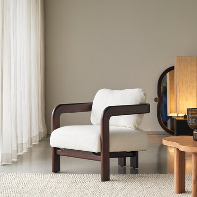 Fauteuil en Mindi et tissu écru CHARLIE TIKAMOON