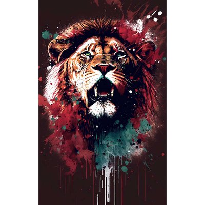 Lion pop art rouge - tableau pas cher HEXOA