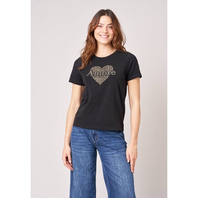 T-shirt regular femme en coton stretch avec cœur en strass SOLINE DEELUXE