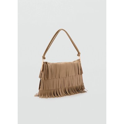 Grand sac porté épaule cuir à franges MANGO