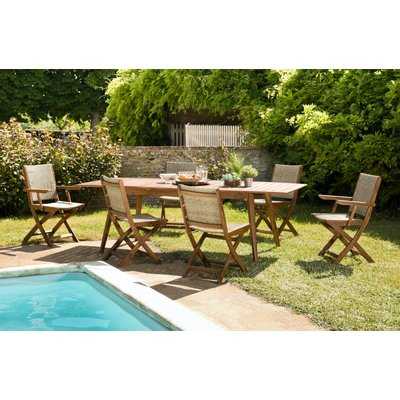 Salon de jardin bois acacia table de jardin extensible 180/240x100cm + 6 chaises et fauteuils pliants rotin synthétique SUMMER PIER IMPORT