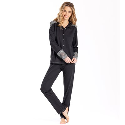 Pyjama boutonné 100% coton et finitions dentelle RITZ 606 LE CHAT