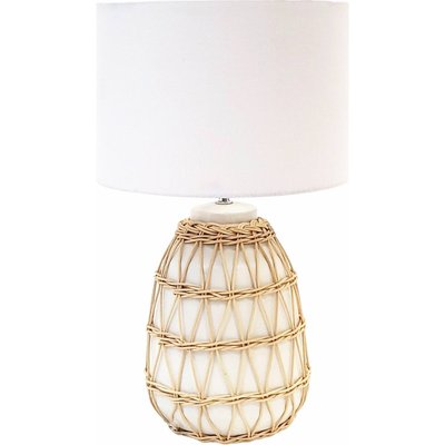 Lampe de table en rotin naturel et céramique blanche élégante RECOLLECTION