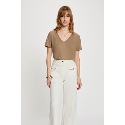 T-shirt col v perlé MORGAN