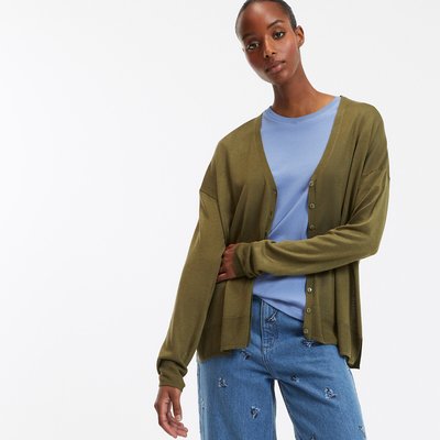 Chaqueta de punto fino con cuello de pico y cierre de botones LA REDOUTE COLLECTIONS