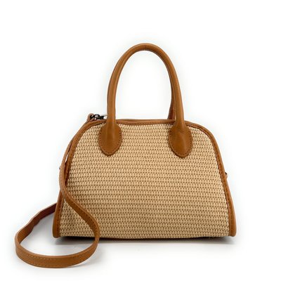 Sac bowling en cuir grainé et raphia VALENTINA OH MY BAG