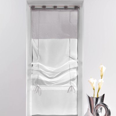 Un store droit à passant - rideau voile bicolore blanc / gris 45 x 180 cm DOUCEUR D'INTÉRIEUR