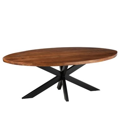 Table de salle à manger ovale en acacia et métal noir L210 - EDGAR HELLIN, DEPUIS 1862