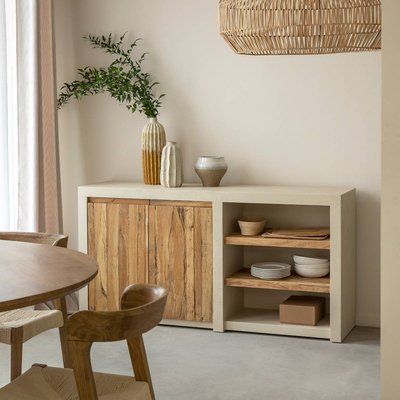 Buffet 2 portes avec étagères effet béton en bois recyclé  DALVA MADE IN MEUBLES 