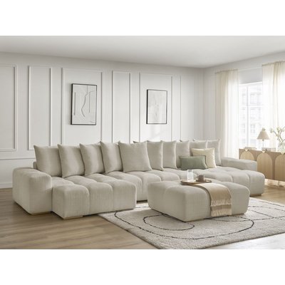 Canapé panoramique convertible 6 places en tissu texturé avec pouf, ANAKIN BOBOCHIC