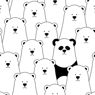Tableau enfant ours blanc et panda noir HEXOA