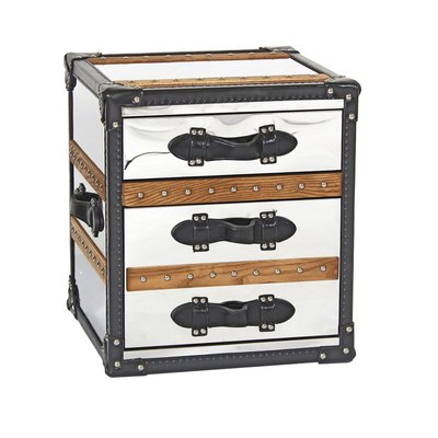 Meuble d'appoint 3 tiroirs en acier inoxydable et cuir NOW'S HOME