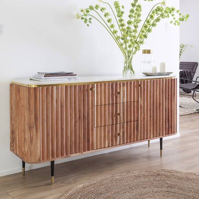 Buffet en bois d'acacia et marbre blanc  JUDITH MADE IN MEUBLES 