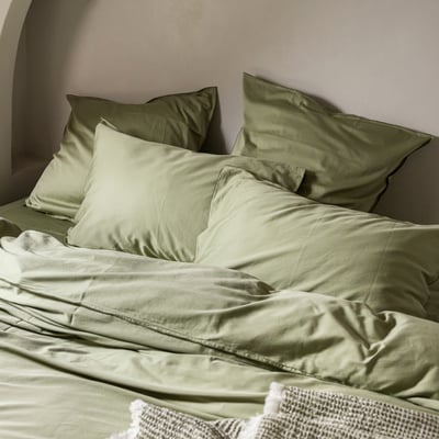 Taie d'oreiller en satin de coton lavé, RÊVE SATINÉ BLANC CERISE