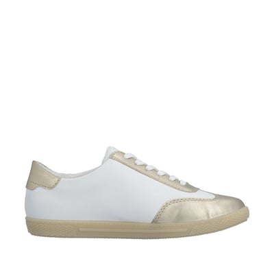 Tennis blanche et dorée à talon plat avec des lacets plats et un zip doré RIEKER