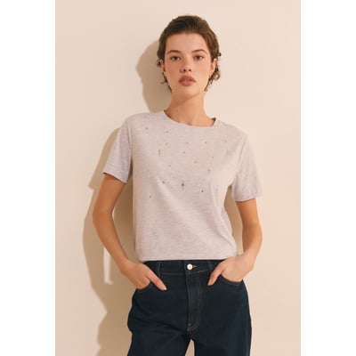 T-shirt à manches courtes en coton avec strass ALDWIN ETAM
