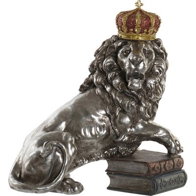 Statue lion en résine, finition argentée RECOLLECTION