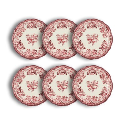 Lot de 6 assiettes à dessert fleuries en porcelaine 20cm, FAUSTINE NOVASTYL