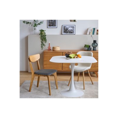 Table à manger carrée en céramique et pied tulipe en métal L90 - MARSA HELLIN, DEPUIS 1862
