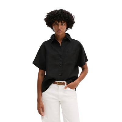 Blouse en lin à manches courtes regular avec de larges plis dans le dos MARC O'POLO