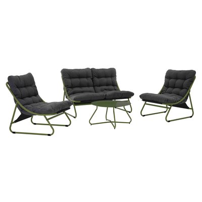 Salon de jardin 4 places en métal avec 1 canapé, 2 fauteuils et table basse OVIALA