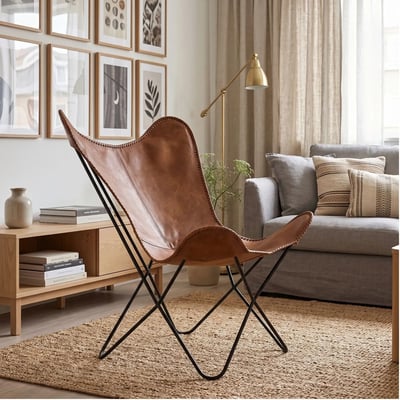 Fauteuil papillon en métal et cuir - ALTO HELLIN, DEPUIS 1862