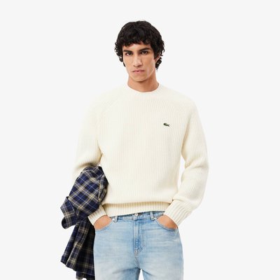 Pull en laine cardée épaisse col rond LACOSTE
