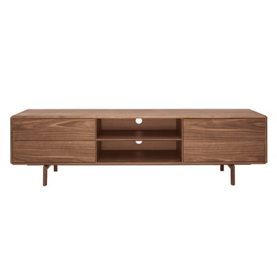 Meuble TV en bois foncé noyer 1 porte 2 tiroirs L180 cm SUVA MILIBOO