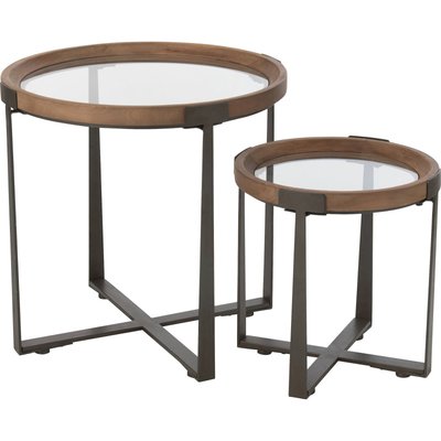 Table basse ronde verre et bois naturel style contemporain RECOLLECTION