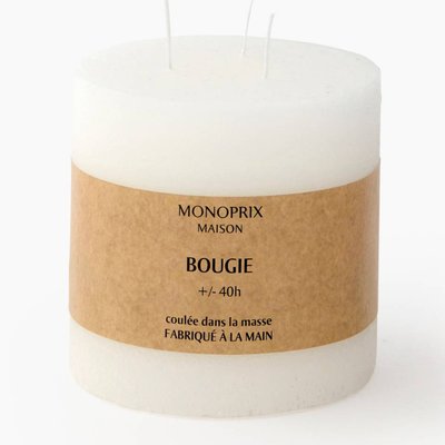 Bougie non parfumée, 3 mèches, 10x10cm MONOPRIX