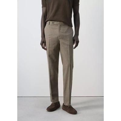 Pantalon lin mélangé regular-fit pied-de-poule MANGO MAN