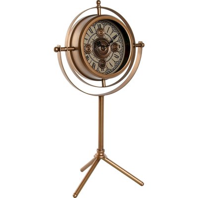 Horloge de table vintage dorée en métal et verre style rétro RECOLLECTION