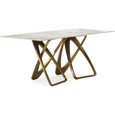 Table salle à manger blanche porcelaine pied métal doré design RECOLLECTION