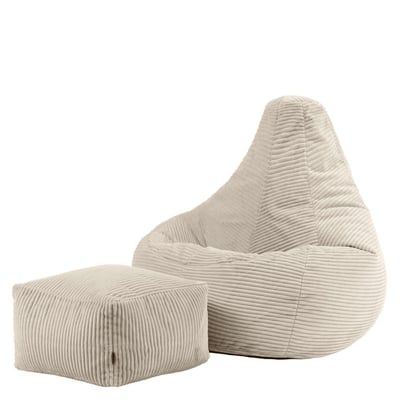 Pouf à dossier à dossier haut et son repose-pied velours côtelé Oeko-Tex® - DALTON ICON