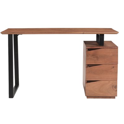 Bureau avec rangements 3 tiroirs industriel bois massif et métal noir L130 cm HORACE MILIBOO