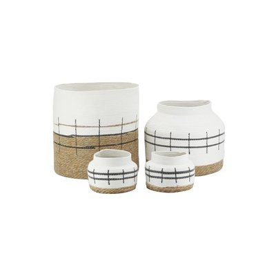 Cache-pots en jonc naturel et blanc (lot de 4) AUBRY GASPARD