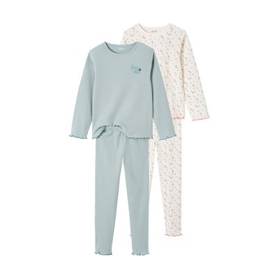 Lot de 2 pyjamas fleurs en maille côtelée VERTBAUDET