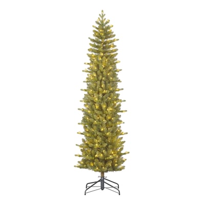 Sapin de Noël artificiel étroit et enneigé avec LED H215 cm HARMA BLACK BOX TREES