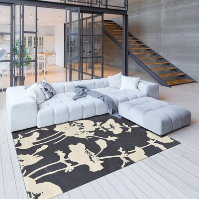 Tapis salon et chambre fait à la main en laine motif floral BIFLORAL UN AMOUR DE TAPIS