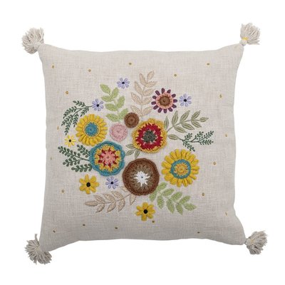 Coussin salon coton brodé floral  PICO BLOOMINGVILLE