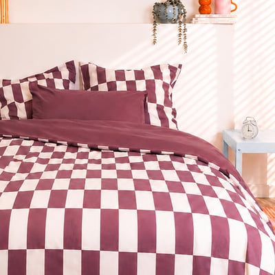 Parure de lit imprimée en percale de coton bio, taies rectangles, LE DAMIER A DEMAIN