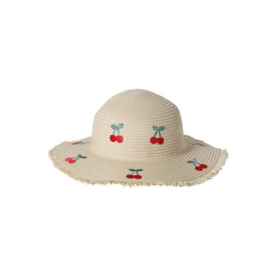 Chapeau en paille de papier avec cerises brodées VERTBAUDET