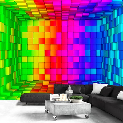 Papier peint intissé panoramique 3D et Perspective Rainbow Cube EDEN