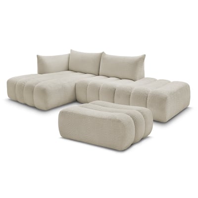 Canapé modulable 4 places en tissu bouclette avec pouf, AZRA BOBOCHIC