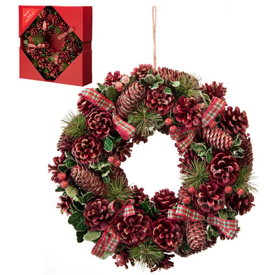 36cm Heritage Noel Red Pinecone Wreath SO'HOME