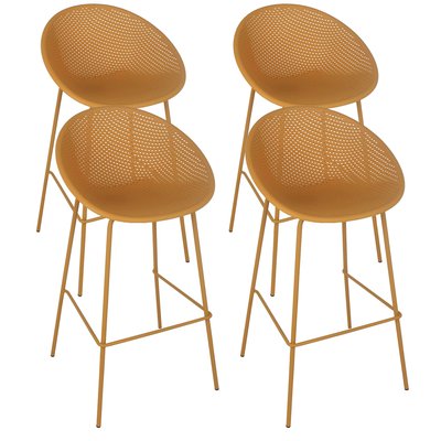 Lot de 4 chaises hautes de terrasse en plastique et acier, BUDA OVIALA