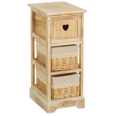 Table de chevet en bois 1 tiroir et 2 paniers country 26x32x63cm WADIGA